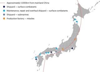 Figure 1. Location of major missile production factories and shipyards capable of building and servicing naval vessels 