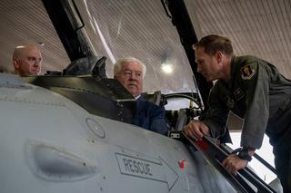 US Ambassador to Japan George Glass sits in the cockpit of an F-16 Fighting Falcon at Misawa Air Base in Japan in June 2025.