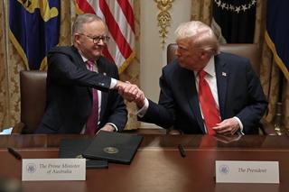 Australia's Prime Minister Anthony Albanese and US President Donald Trump after signing an $8.5 billion rare earth minerals agreement during a bilateral meeting at the White House, October 2025. 